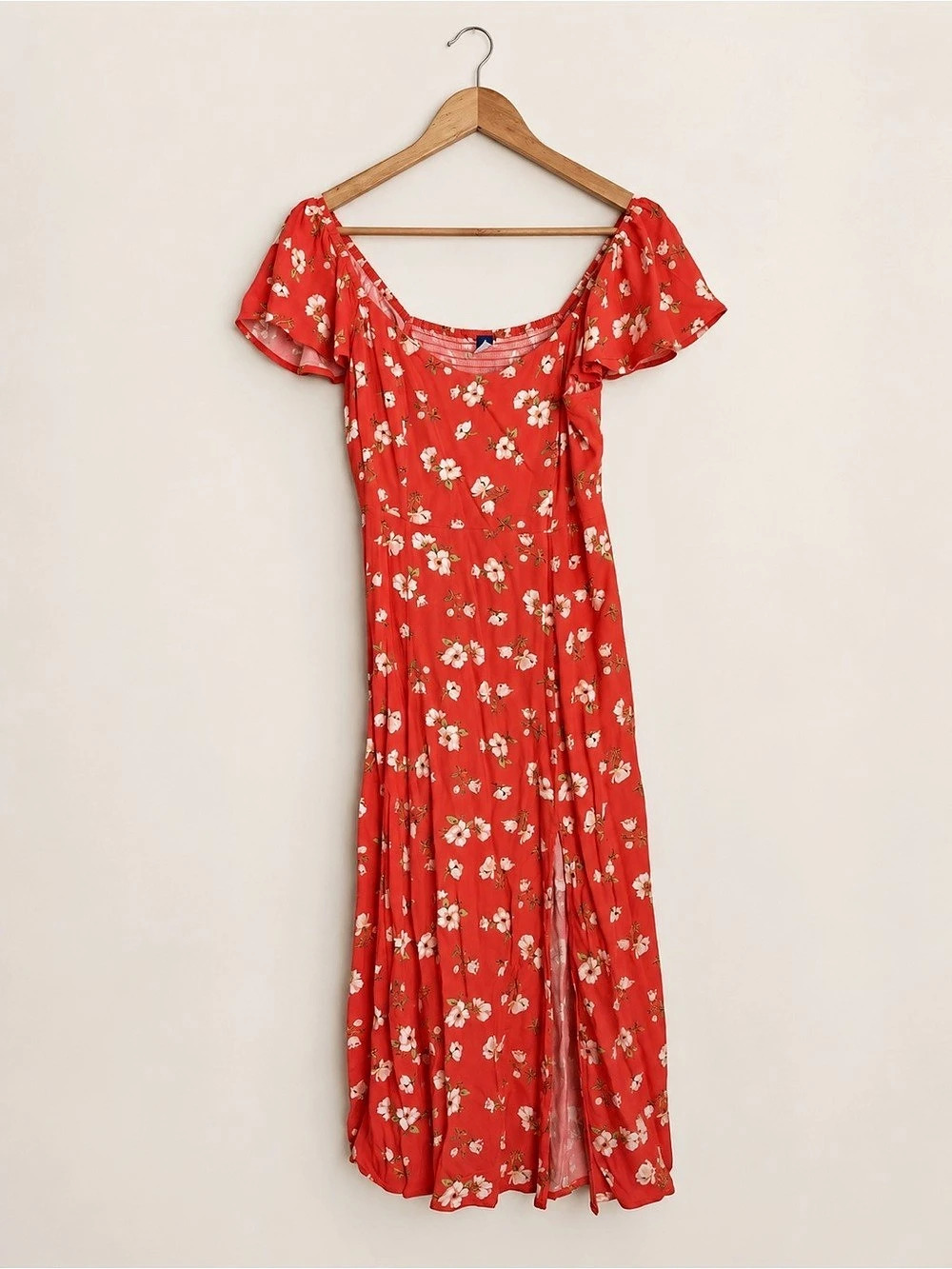 Old Navy Flutter-Sleeve Floral Crepe Midi Dress Red Size M